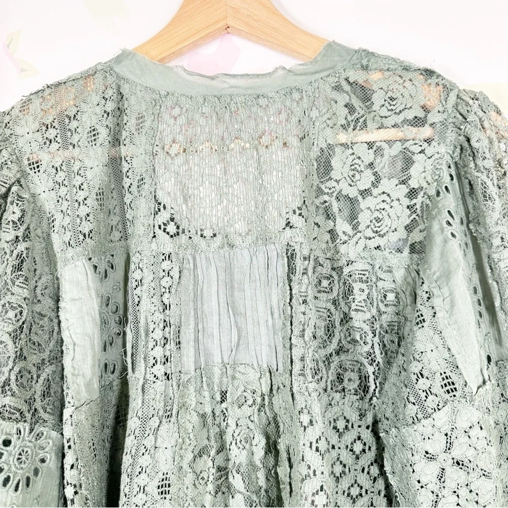 NEW Free People FP One Naya Lace Green Sea Spray Boho Blouse M